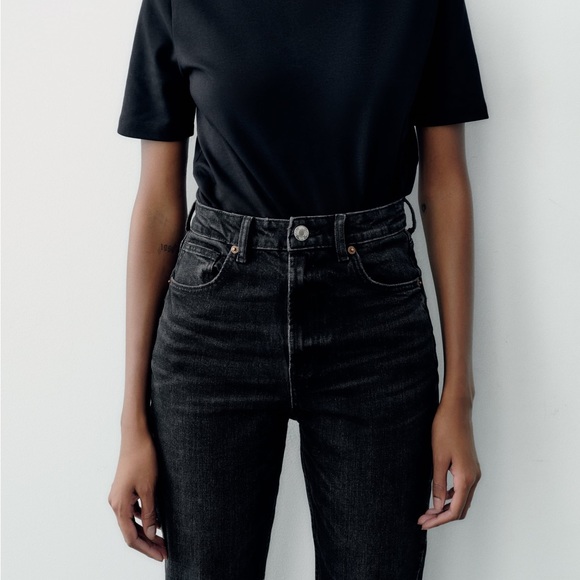 Zara Mom Fit Jeans Straight Leg Ripped Black - Picture 5 of 12